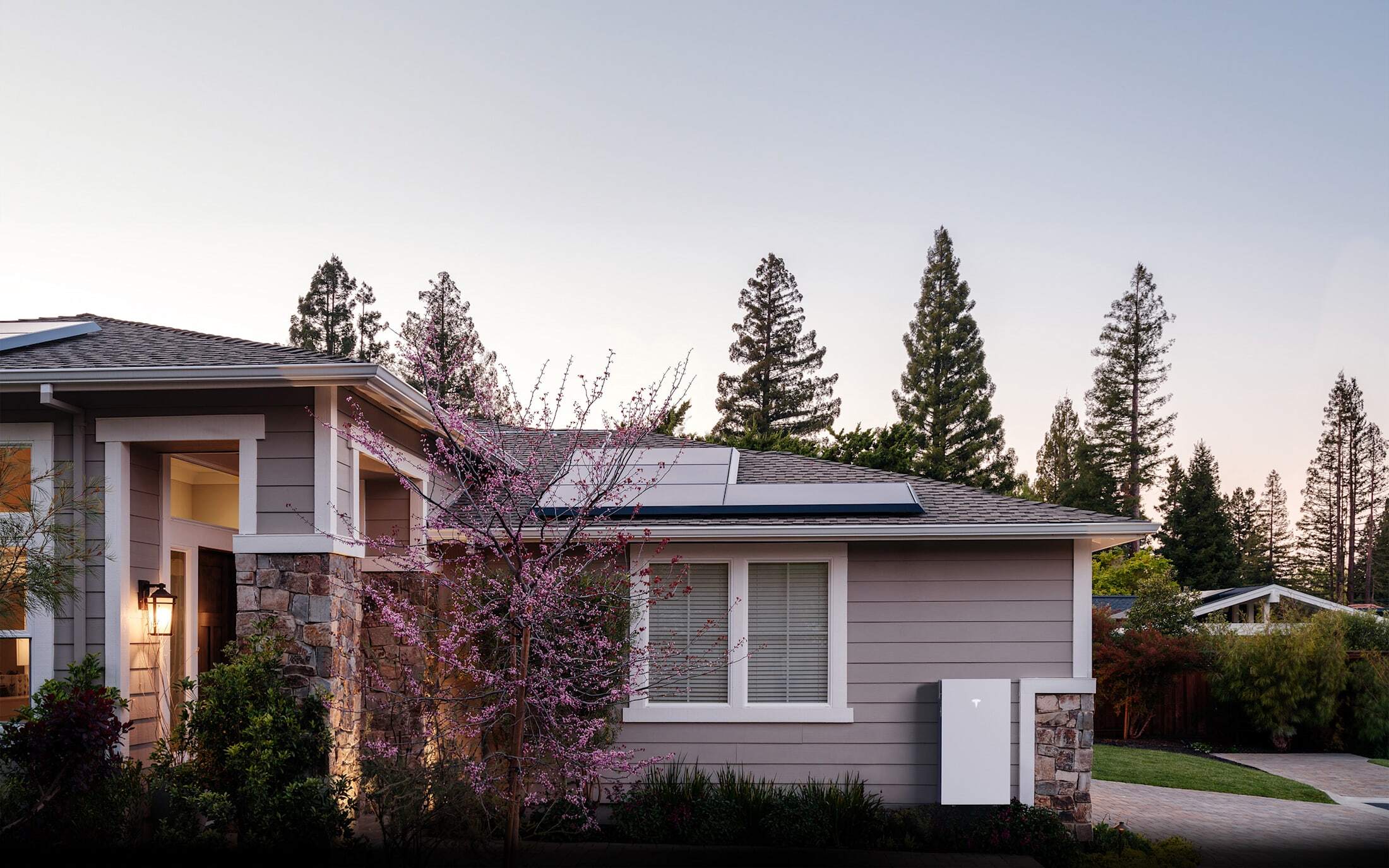 Home powered by Tesla Powerwall at dusk