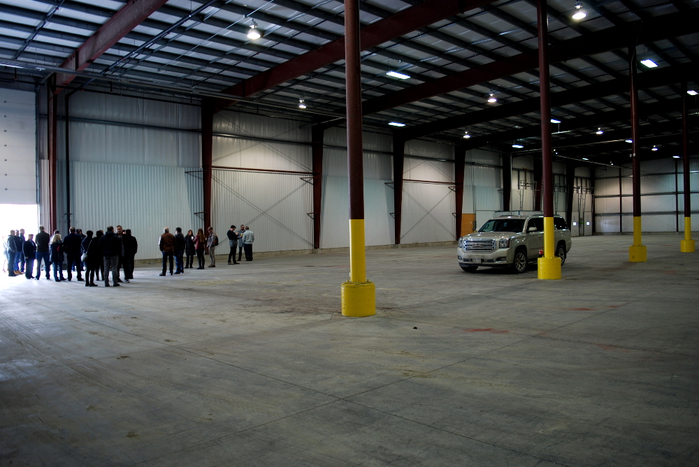 The interior of a warehouse.