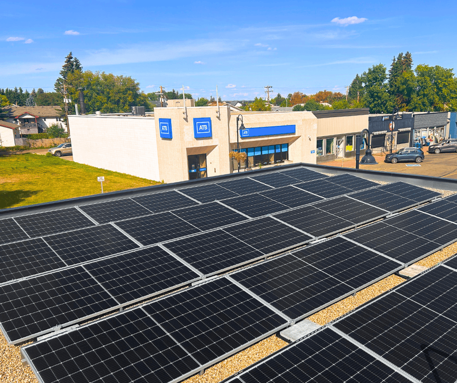 Commercial rooftop solar installation in Alberta, supporting clean energy projects eligible for provincial and federal rebate programs
